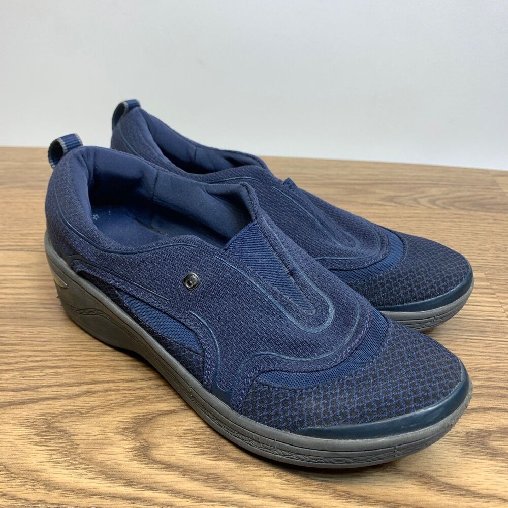 Bzees Shoes Womens 9 M Derive Slip On Sneakers Blue Mesh Wedge Low Top Slip On
